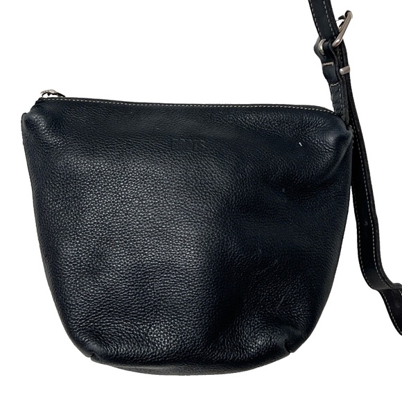 ROOTS Small Crossbody Bag Leather Dark Blue Pebbled Zip Closure - Picture 3 of 7